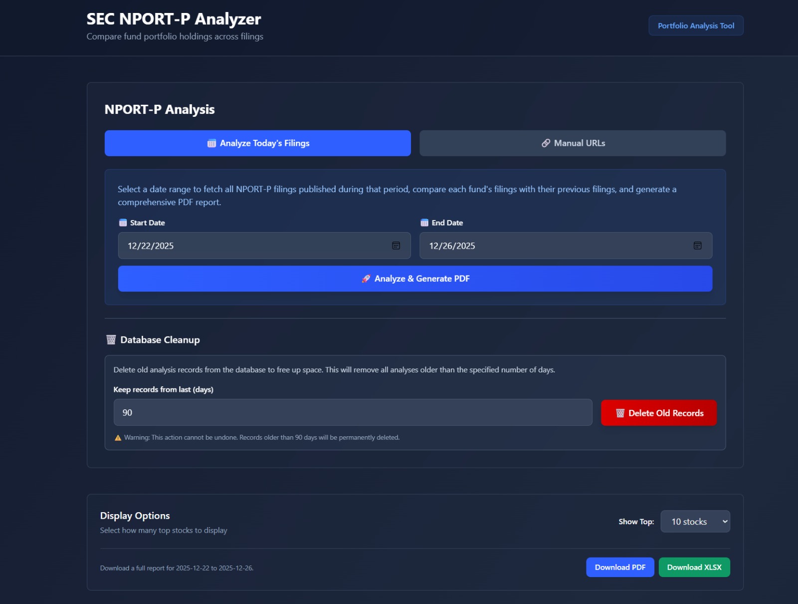 NPORT-P analysis workflow screen